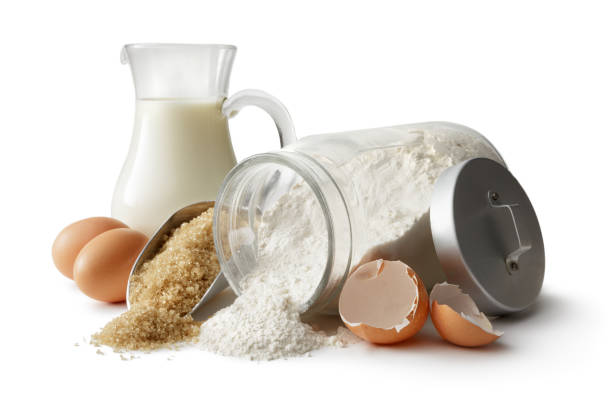 istock Baking: Eggs, Sugar, Flour and Milk Isolated on White Background 664202382