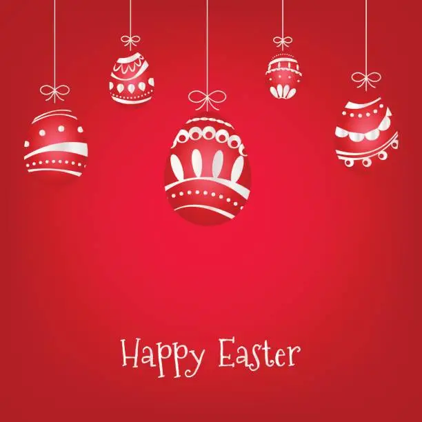 Vector illustration of Easter eggs with ornaments on red background. Happy Easter card. Vector illustration.