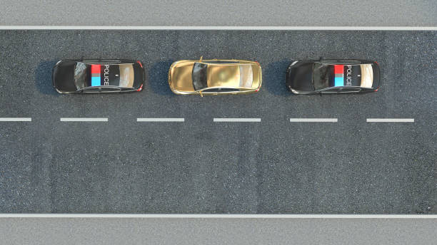 istock Police Car on the road. 3d illustration 664210284