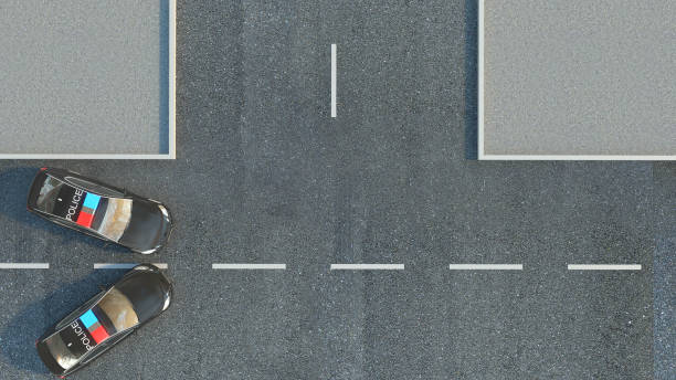 istock Police Car on the road. 3d illustration 664210302