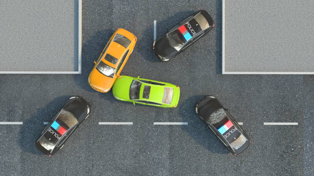 istock Police Car on the road. 3d illustration 664210334