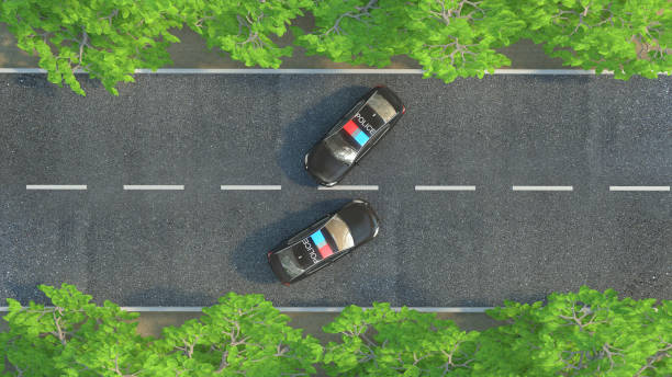 istock Police Car on the road. 3d illustration 664210394