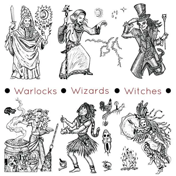 Vector illustration of Set with warlocks and magicians
