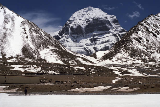 en la cara norte del monte sagrado de kailash. - tibetan buddhism wind tibet horizontal fotografías e imágenes de stock