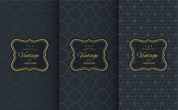 검은 바탕에 황금 빈티지 패턴 - gourmet stock illustrations