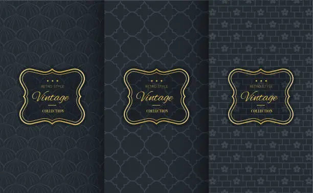 Vector illustration of Golden vintage pattern on black background