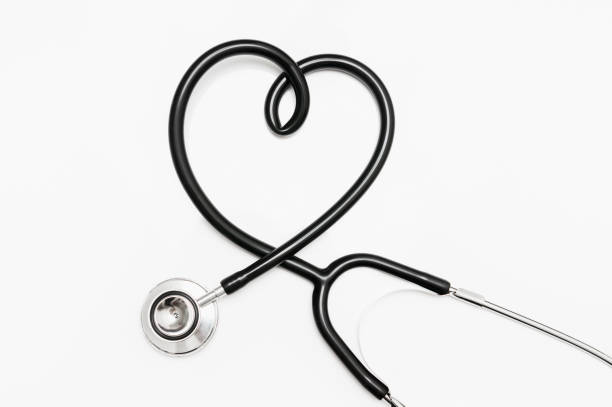 istock Stethoscope in shape of heart isolated on white background 664225456