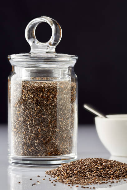 istock jar full chia seeds black background 664235300