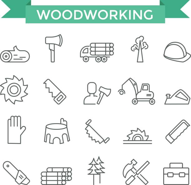 목공 아이콘 - truck lumber industry log wood stock illustrations