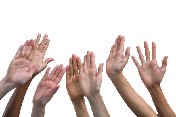 istock Multiethnic women raising their hands up 664241724