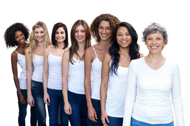 istock Happy multiethnic women standing in a line 664242788