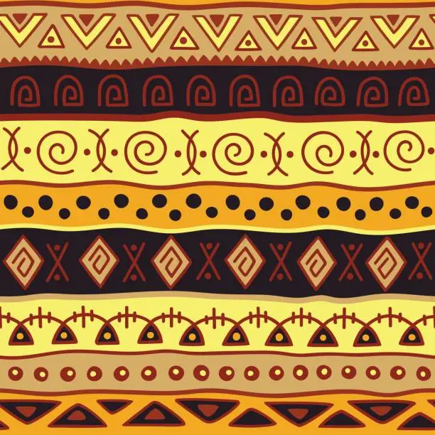 Vector illustration of Seamless color pattern in ethnic style. Ornamental element African theme. Set of seamless vintage decorative tribal border. Traditional African pattern background with tribal elements form.