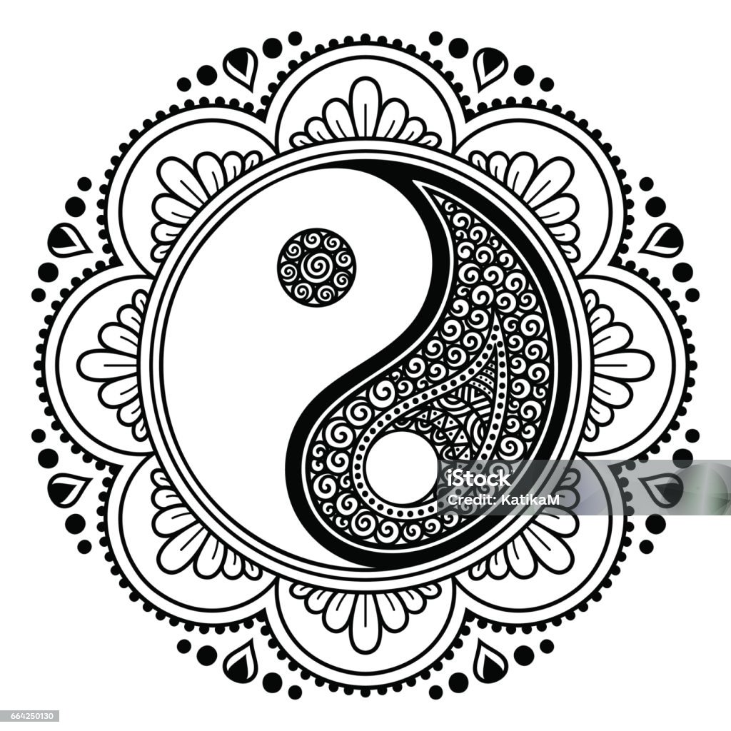 Vector henna tatoo mandala. Yin-yang decorative symbol. Mehndi style. Decorative pattern in oriental style. Coloring book page. Abstract stock vector