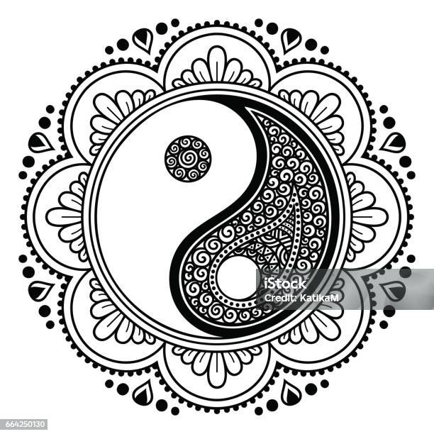 Vector Henna Tatoo Mandala Yinyang Decorative Symbol Mehndi Style Decorative Pattern In Oriental Style Coloring Book Page Stock Illustration - Download Image Now