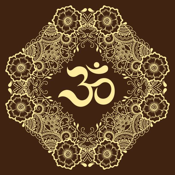 istock Circular pattern in the form of a mandala. OM decorative symbol. Mehndi style. Decorative pattern in oriental style with the ancient Hindu mantra OM. Henna tattoo pattern in Indian style. 664254272