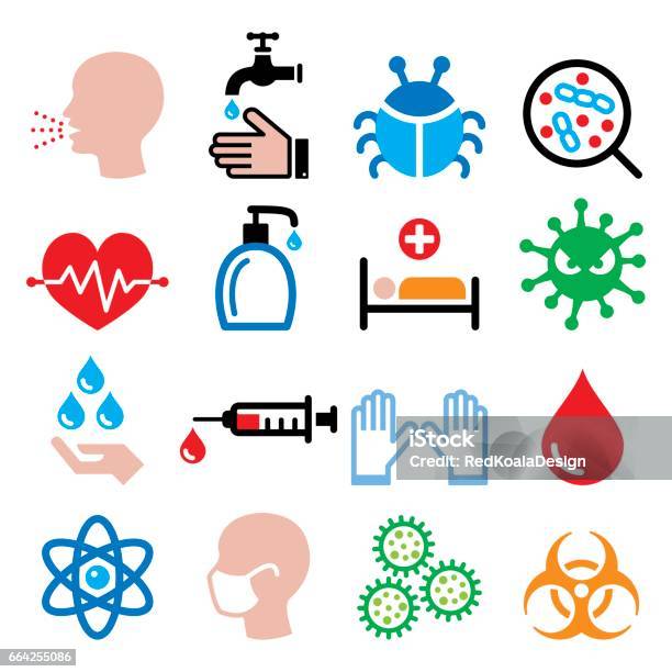 Infection Virus Sickness Getting Flu Health Icons Set Stock Illustration - Download Image Now