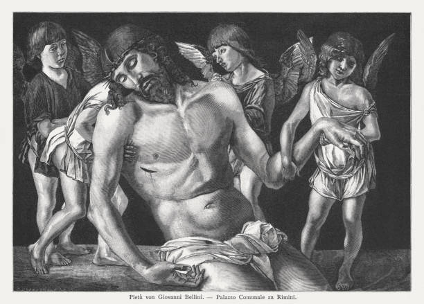 ilustrações de stock, clip art, desenhos animados e ícones de pietà, painted (1474) by giovanni bellini, rimini, italy, published 1884 - 1474