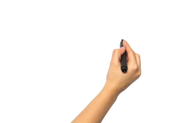 Hand with a marker on a white background