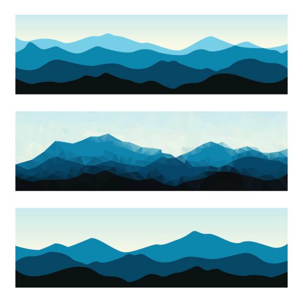 Outdoor banners with mountain ridges. Horizontal nature backgrounds. Vector illustration for hiking and travelling. mountain layers stock illustrations