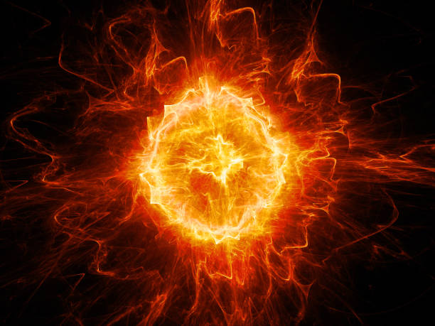 Red glowing fireball lightning Red glowing fiery fireball lightning , computer generated abstract background, 3D rendering ball of fire stock illustrations