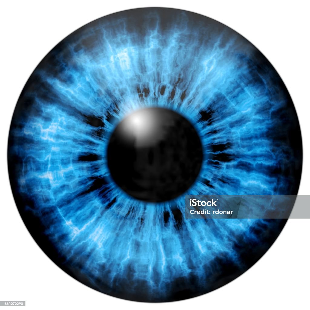 Illustration of blue eye iris, light reflection. Blue stock illustration