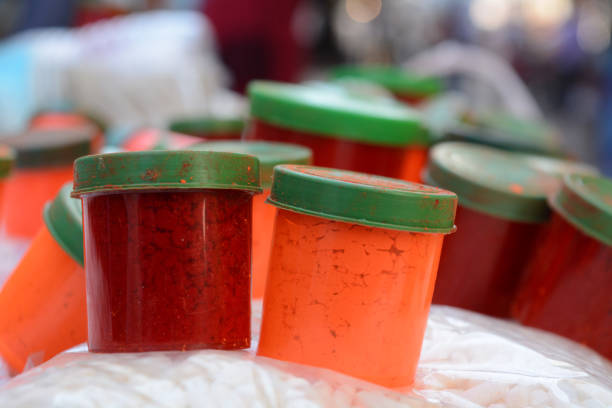 Coloured box put on sale during holi festival in India.