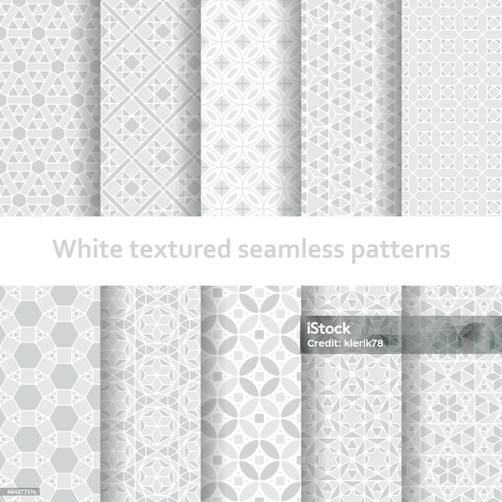 White textured seamless patterns set White textured seamless patterns set. Vector illustration. Islam stock vector
