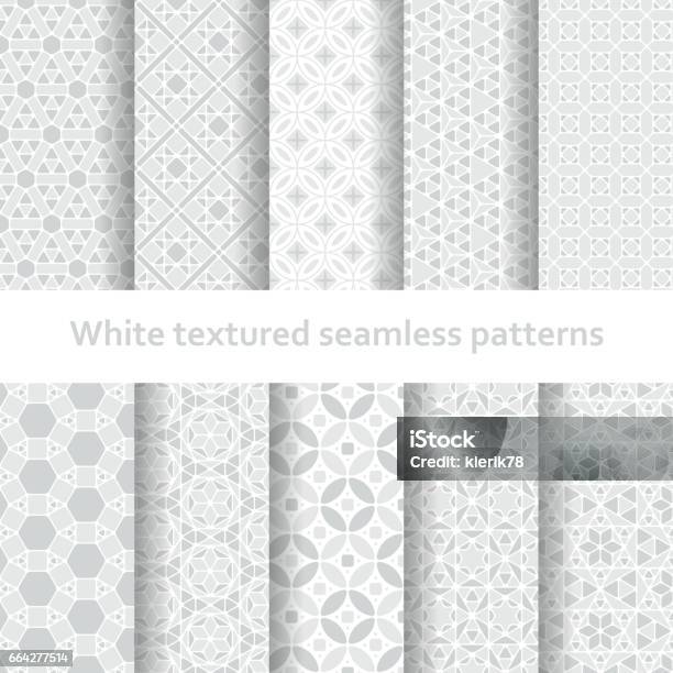 White Textured Seamless Patterns Set Stock Illustration - Download Image Now - Islam, Symbol, Flower