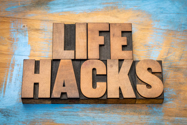 life hacks word abstract in wood type life hacks  - word abstract in vintage letterpress printing blocks against grunge wooden background lifehack stock pictures, royalty-free photos & images
