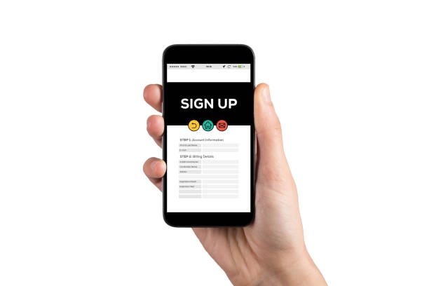Hand Holding Smartphone and Showing Sign Up Page