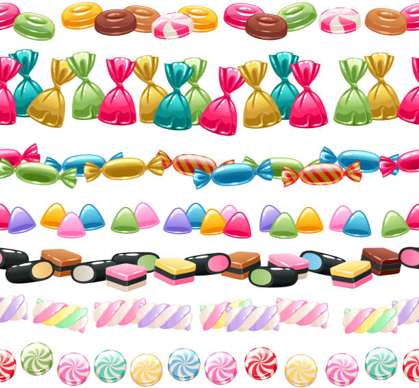 набор сладостей границ. ассорти кивки - stick of hard candy candy striped toughness stock illustrations