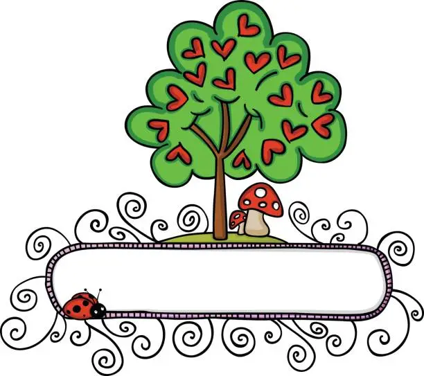 Vector illustration of Love tree with hearts and a banner