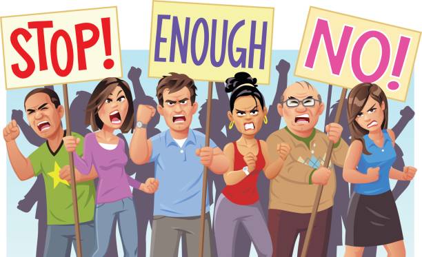 ilustrações de stock, clip art, desenhos animados e ícones de angry protesters with signs - opposition party