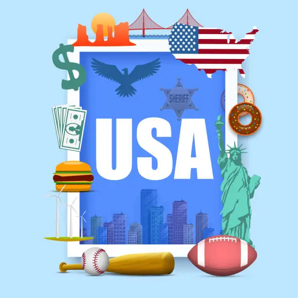 Vector illustration of Collection of icons of the United States, America icons set, Usa collection sign, Vector illustration