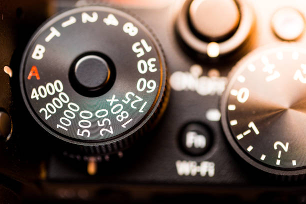 istock Close up macro image of shutter speed dial on a retro vintage rangefinder camera 664309690