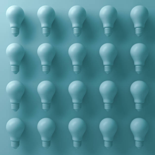 istock 3d light bulbs on cyan background with abstract shade and shadows . 3D render 664317328