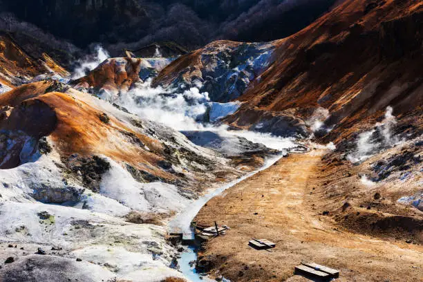 Photo of Closeup  Noboribetsu Hot Spring or Jigokudani hell valley in Hokkaido