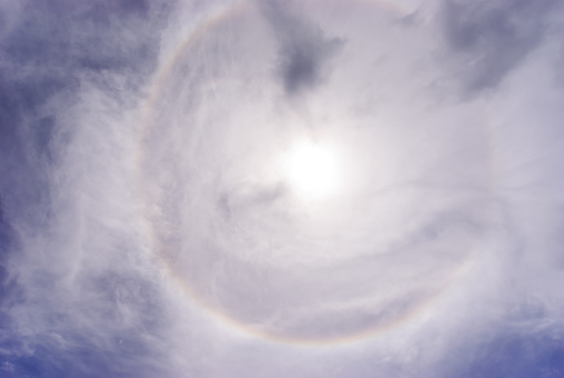Rainbow halo around the sun with clouds