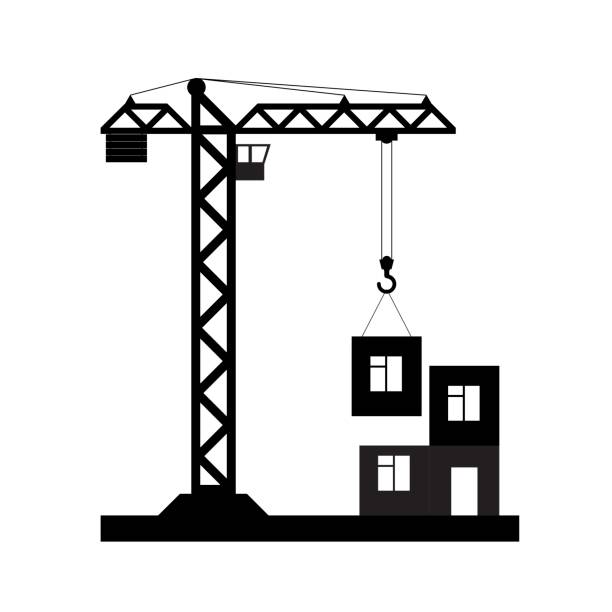 건물 타워 크레인 아이콘-벡터. - pulley hook crane construction stock illustrations