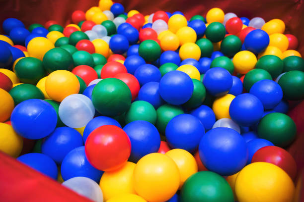 istock Many colour plastic balls from children's small town 664349914