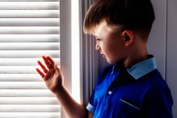 istock Portrait of a boy at a window 664363064