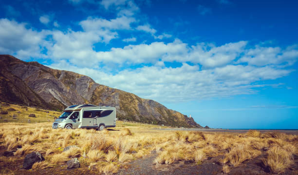 Motorhome at Cape Palliser on the North Island of New Zealand.