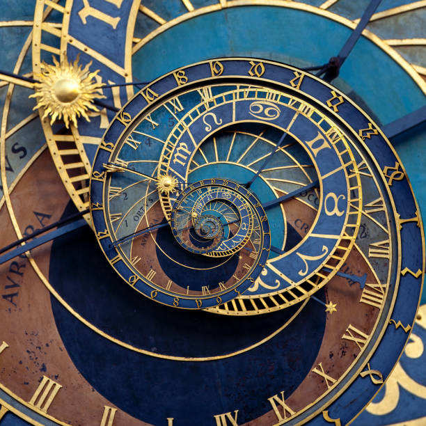 Abstract historical medieval astronomical clock Abstract historical medieval astronomical clock old town bridge tower stock pictures, royalty-free photos & images