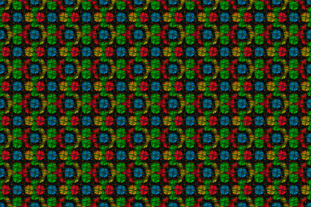 istock Seamless abstract background balls on balls or random circles. dark red green violet yellow blue toned. 664378040