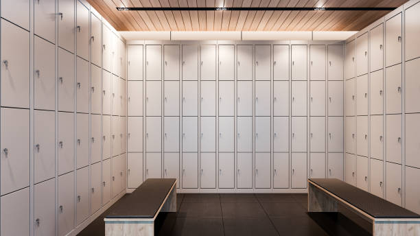 Luxury locker room in gym , 3d rendering
