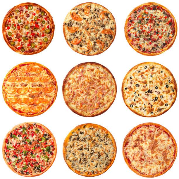 istock Set of different pizzas isolated on white 664393594