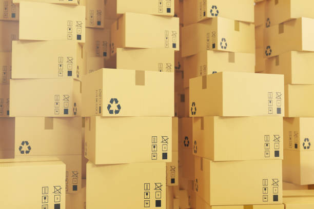 istock Package shipment, freight transportation and delivery concept, cardboard boxes. 3d rendering 664399860