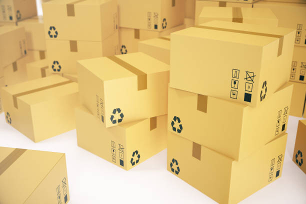 istock Warehouse or delivery concept background. Heap of cardboard delivery boxes or parcels. 3d rendering 664399890