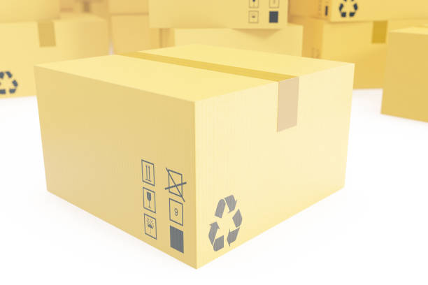 istock Delivery business concept, stack of corrugated cardboard box, packages isolated on white. 3d rendering 664399958