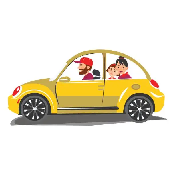 Vector illustration of Happy family travel in a car The family go out of town for a vacation World Travel Summer holiday Tourism and vacation time